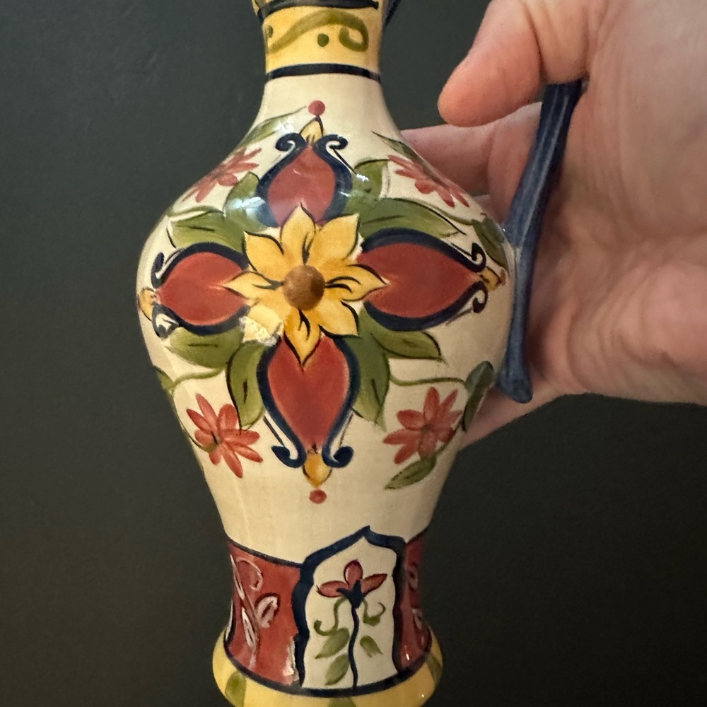 Pier 1 Hand painted Earthenware Oil Cruet